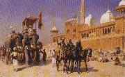 Edwin Lord Weeks Great Mogul and his Court Returning from the Great Mosque at Delhi, India oil painting on canvas